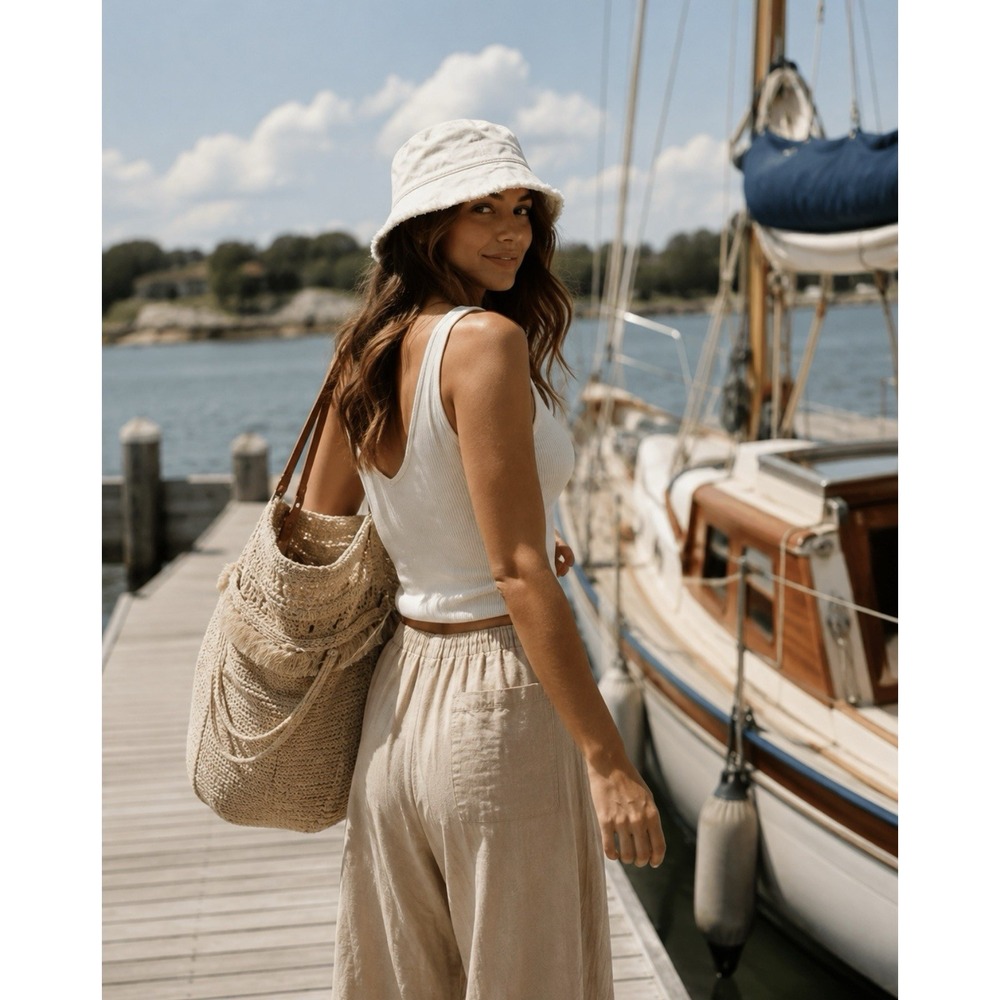 J Crew Womens Cotton Textured Fringe Lined Bucket Hat Ivory OS Summer Travel